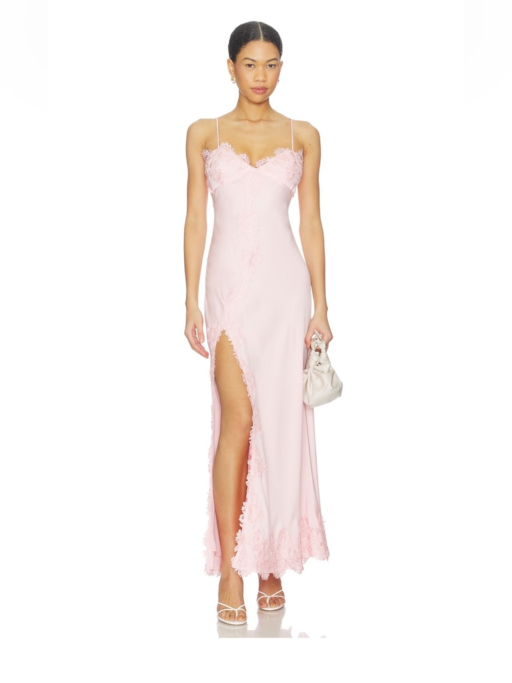 Alerie lace satin maxi dress in petal pink
